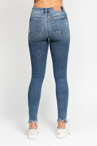 Judy Blue Womens Jeans - High Waisted Skinny with Destroy & Shark Bit Hem in Kuwait