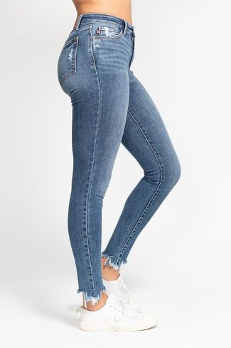 Judy Blue Womens Jeans - High Waisted Skinny with Destroy & Shark Bit Hem in Kuwait