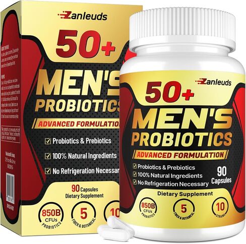 Probiotics for Men, Potent 50+ Mens Probiotic, Complete Gut & Digestive Health, with 850 Billion CFU, Prebiotic Fiber, Energize, Immune, Mens Probiotics for Gut Health Over 50-90 Capsule in Saudi Arabia