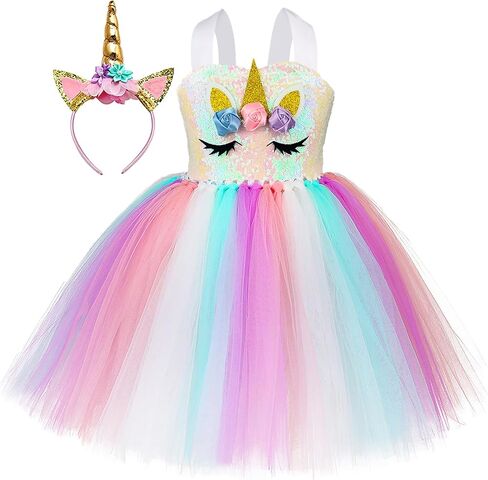 Handmade Sequin Unicorn Tutu Dress for Girls with Headband Kids Birthday Dance Party Costumes 3-10 Years in Saudi Arabia