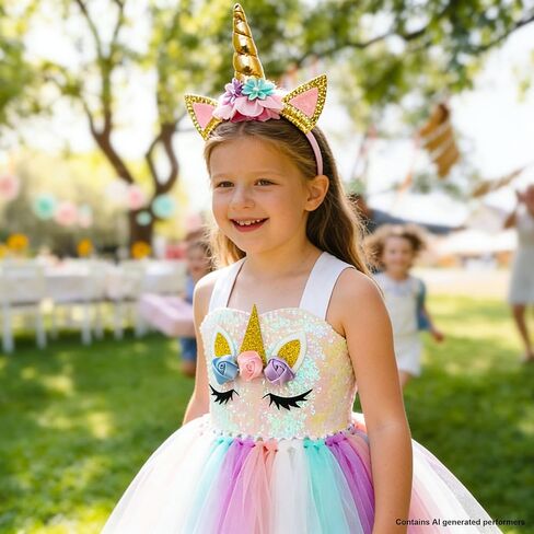 Handmade Sequin Unicorn Tutu Dress for Girls with Headband Kids Birthday Dance Party Costumes 3-10 Years in Saudi Arabia