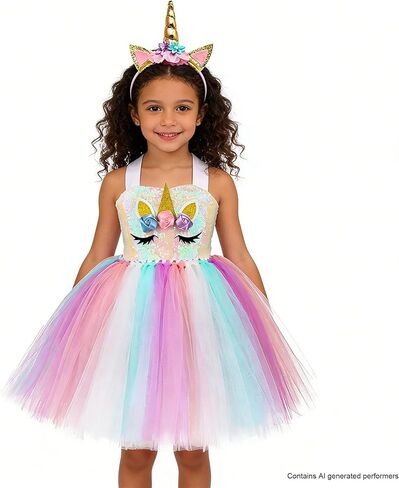 Handmade Sequin Unicorn Tutu Dress for Girls with Headband Kids Birthday Dance Party Costumes 3-10 Years in Saudi Arabia
