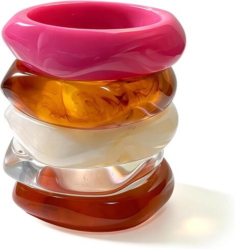 5 PCS Acrylic Resin Bangle Bracelet For Women Chunky Acrylic Resin Bangles Bracelets Colorful Glass Square Bracelets Irregular Cuff Jewelry Gift in Saudi Arabia