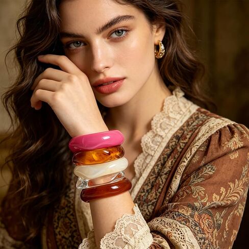 5 PCS Acrylic Resin Bangle Bracelet For Women Chunky Acrylic Resin Bangles Bracelets Colorful Glass Square Bracelets Irregular Cuff Jewelry Gift in Saudi Arabia