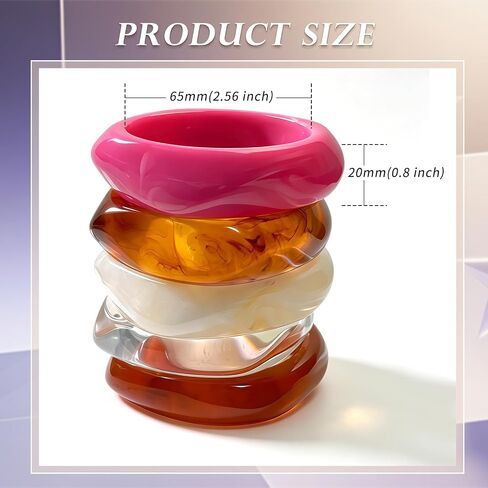 5 PCS Acrylic Resin Bangle Bracelet For Women Chunky Acrylic Resin Bangles Bracelets Colorful Glass Square Bracelets Irregular Cuff Jewelry Gift in Saudi Arabia
