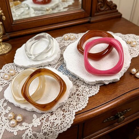 5 PCS Acrylic Resin Bangle Bracelet For Women Chunky Acrylic Resin Bangles Bracelets Colorful Glass Square Bracelets Irregular Cuff Jewelry Gift in Saudi Arabia