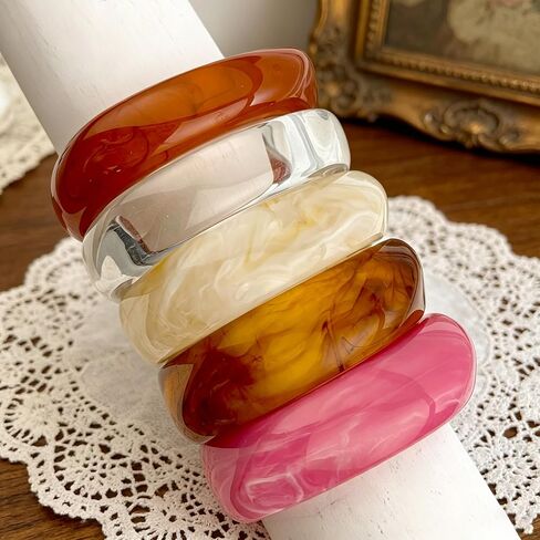 5 PCS Acrylic Resin Bangle Bracelet For Women Chunky Acrylic Resin Bangles Bracelets Colorful Glass Square Bracelets Irregular Cuff Jewelry Gift in Saudi Arabia