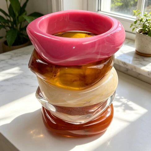 5 PCS Acrylic Resin Bangle Bracelet For Women Chunky Acrylic Resin Bangles Bracelets Colorful Glass Square Bracelets Irregular Cuff Jewelry Gift in Saudi Arabia