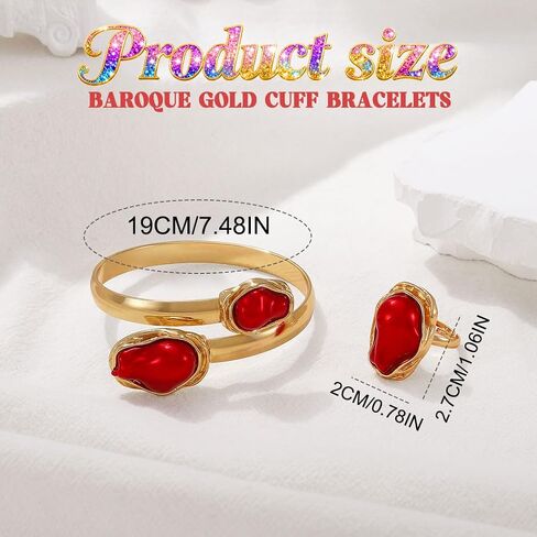 ACEDRE Gold Red Ring Bracelet Set Vintage Gemstone Open Cuff Bangle Sets Prom Costume Accessories for Women in Saudi Arabia