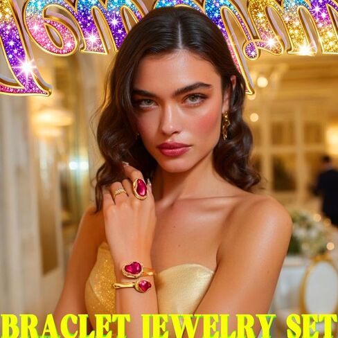 ACEDRE Gold Red Ring Bracelet Set Vintage Gemstone Open Cuff Bangle Sets Prom Costume Accessories for Women in Saudi Arabia