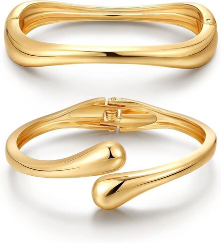 8YEARS Chunky Gold Bangle Bracelets for Women, 14k Gold Plated Cuff Bangles, Stack Bracelet Set Wide Trendy Fashion Jewelry Gifts in Saudi Arabia