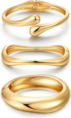 8YEARS Chunky Gold Bangle Bracelets for Women, 14k Gold Plated Cuff Bangles, Stack Bracelet Set Wide Trendy Fashion Jewelry Gifts in Saudi Arabia