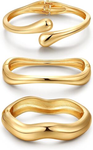 8YEARS Chunky Gold Bangle Bracelets for Women, 14k Gold Plated Cuff Bangles, Stack Bracelet Set Wide Trendy Fashion Jewelry Gifts in Saudi Arabia