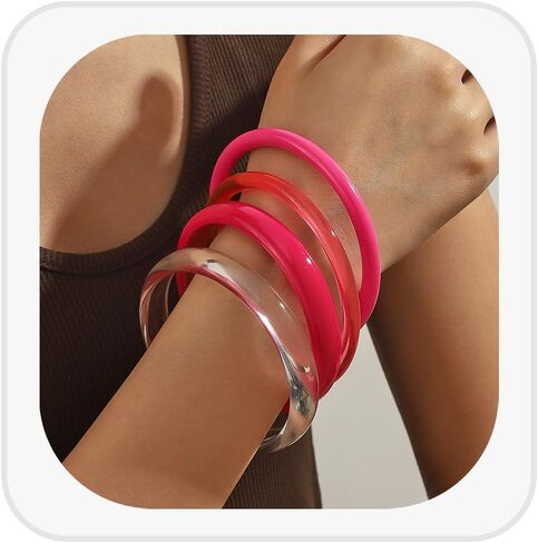 Acrylic Bangle Bracelets for Women Colorful Geometric Resin Bangles Bracelets Set Trendy bangle Set in Saudi Arabia