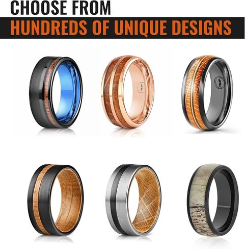 Gentlemen's Bands Silver Tungsten Men's Wedding Band with Deer Antler, Koa Wood & Turquoise Inlay - 8mm | Engagement/Wedding Ring for Men | Includes Silicone Band, Leather Pouch & Luxury Walnut Box in Kuwait