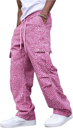 SHENHE Men's Leopard Print Cargo Pants Y2k Low Rise Drawstring Loose Pants Streetwear in Kuwait