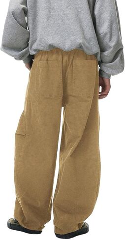Mens Cargo Pants Elastic Waist Casual Baggy Pants Cotton Workout Trousers with Pockets in Kuwait