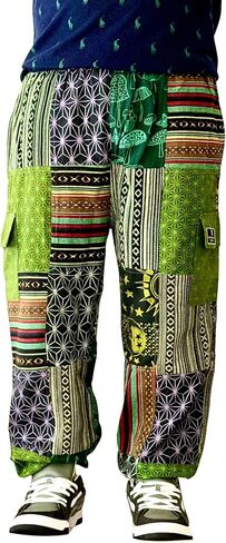 Patchwork Cotton Pants | Lightweight Durable Hippie Harem Pants for Daily use | Hand Made Multi Pocket Jogger Unisex Design. in Saudi Arabia