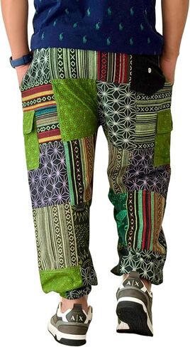 Patchwork Cotton Pants | Lightweight Durable Hippie Harem Pants for Daily use | Hand Made Multi Pocket Jogger Unisex Design. in Saudi Arabia