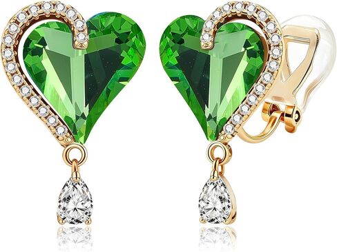 EVEVIC Austrian Crystal Heart Clip on Earrings for Women Trendy Halo Teardrop 14K Gold Plated Hypoallergenic Non Piercing Comfortable Jewelry Gift in Kuwait