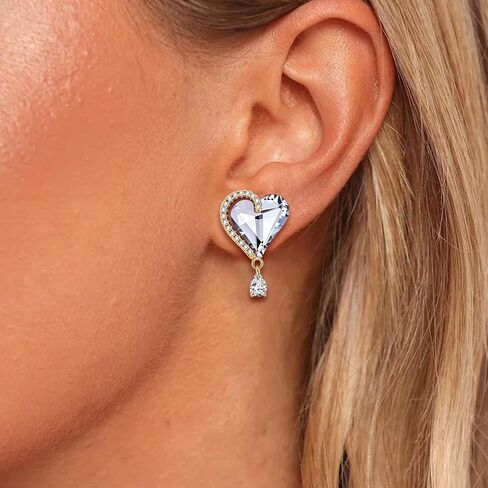 EVEVIC Austrian Crystal Heart Clip on Earrings for Women Trendy Halo Teardrop 14K Gold Plated Hypoallergenic Non Piercing Comfortable Jewelry Gift in Kuwait