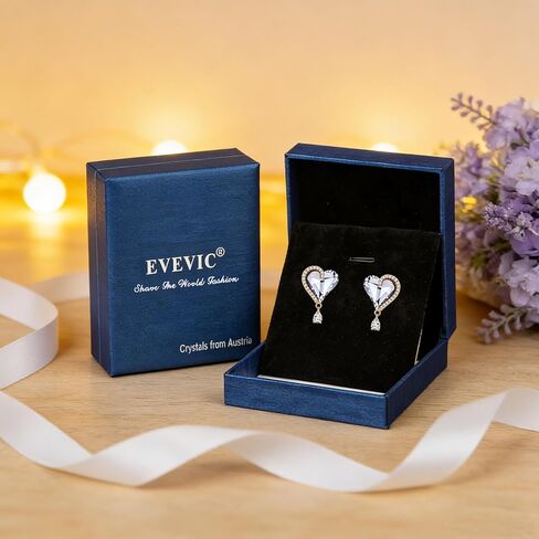 EVEVIC Austrian Crystal Heart Clip on Earrings for Women Trendy Halo Teardrop 14K Gold Plated Hypoallergenic Non Piercing Comfortable Jewelry Gift in Kuwait