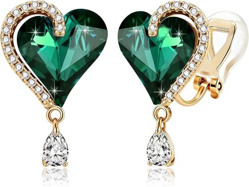 EVEVIC Austrian Crystal Heart Clip on Earrings for Women Trendy Halo Teardrop 14K Gold Plated Hypoallergenic Non Piercing Comfortable Jewelry Gift in Kuwait