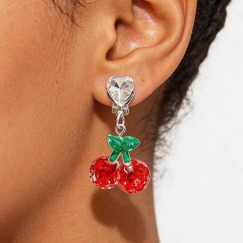 Unique Clip On Earrings for Women–Non Pierced Earrings,Acrylic Ear Clips Jewelry|Cherry, Heart, Watermelon, and Bunny Designs|Lightweight & Comfortable with Sponge Pads(Set of 4) in Saudi Arabia