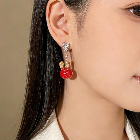 Unique Clip On Earrings for Women–Non Pierced Earrings,Acrylic Ear Clips Jewelry|Cherry, Heart, Watermelon, and Bunny Designs|Lightweight & Comfortable with Sponge Pads(Set of 4) in Saudi Arabia