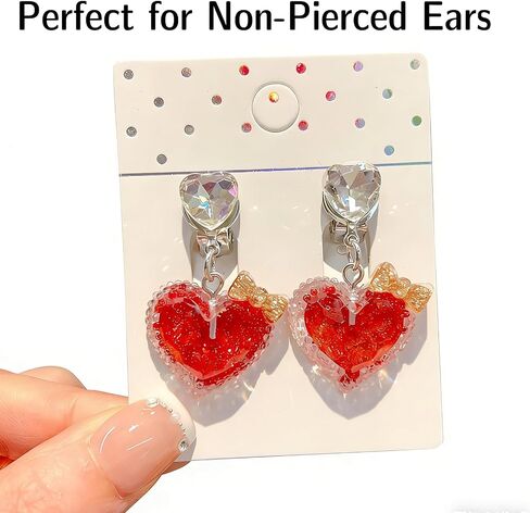 Unique Clip On Earrings for Women–Non Pierced Earrings,Acrylic Ear Clips Jewelry|Cherry, Heart, Watermelon, and Bunny Designs|Lightweight & Comfortable with Sponge Pads(Set of 4) in Saudi Arabia