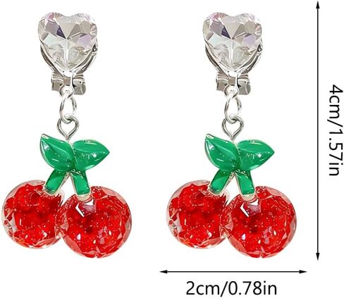 Unique Clip On Earrings for Women–Non Pierced Earrings,Acrylic Ear Clips Jewelry|Cherry, Heart, Watermelon, and Bunny Designs|Lightweight & Comfortable with Sponge Pads(Set of 4) in Saudi Arabia