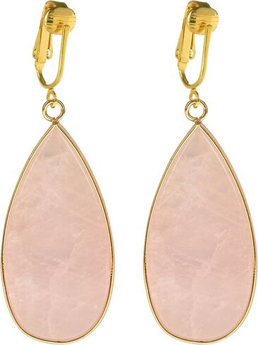 Aloha Earrings Non Pierced Gold Tone Clip On Natural Stone Teardrop Dangling Earrings in Kuwait
