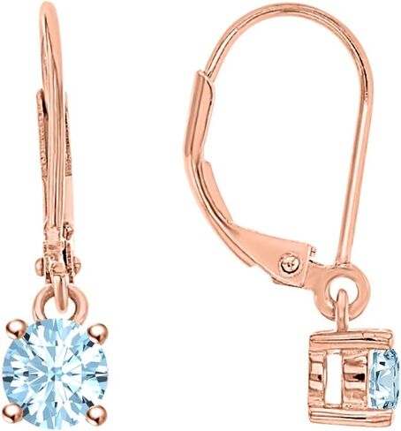 Wonderful 4mm Round Cut Aquamarine 18K Rose Gold Over .925 Sterling Silver Fancy Party Wear Dangle Clip-On Earrings For Women in Saudi Arabia