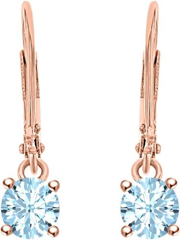 Wonderful 4mm Round Cut Aquamarine 18K Rose Gold Over .925 Sterling Silver Fancy Party Wear Dangle Clip-On Earrings For Women in Saudi Arabia