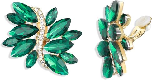 EVER FAITH Art Deco Marquise Rhinestone Crystal Cluster Leaf Wedding Bridal Clip-on Stud Statement Earrings for Women Brides Prom in Kuwait