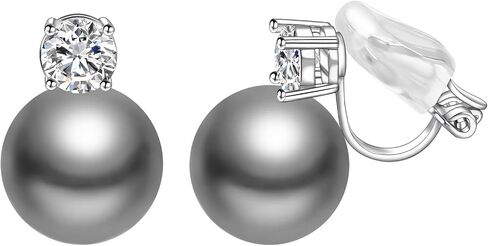 Yoursfs Gray Pearl Clip On Earrings for Women Round Cubic Zirconia Earrings Fresh Water Pearl Earrings Hypoallergenic Jewelry Suitable For Parties Daily Life Going out And Playing in Saudi Arabia