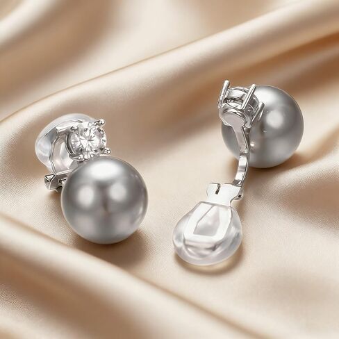Yoursfs Gray Pearl Clip On Earrings for Women Round Cubic Zirconia Earrings Fresh Water Pearl Earrings Hypoallergenic Jewelry Suitable For Parties Daily Life Going out And Playing in Saudi Arabia