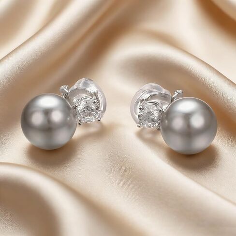 Yoursfs Gray Pearl Clip On Earrings for Women Round Cubic Zirconia Earrings Fresh Water Pearl Earrings Hypoallergenic Jewelry Suitable For Parties Daily Life Going out And Playing in Saudi Arabia
