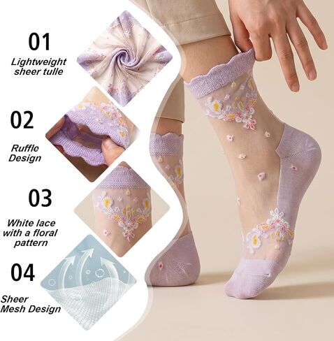 5 Pack Sheer Socks for Women Ruffle Delicate Nylon Mesh Ankle Socks Cute Floral Sheer Sock Lightweight Summer Thin in Saudi Arabia