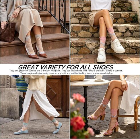 5 Pack Sheer Socks for Women Ruffle Delicate Nylon Mesh Ankle Socks Cute Floral Sheer Sock Lightweight Summer Thin in Saudi Arabia