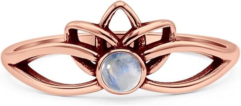 Minimalist 7.7mm Round Lab Created Opal Lotus Ring Oxidized Vintage Style Filigree Statement Flower Rings For Her 925 Sterling Silver Birthday Gift For Her in Kuwait