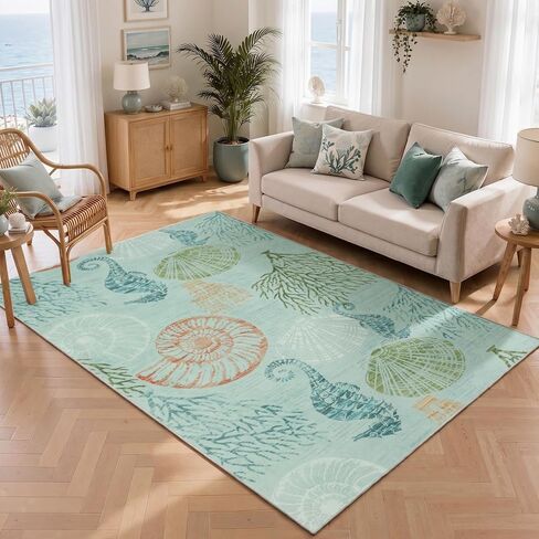 Tribesigns Boho Coastal 2x6 Washable Hallway Runner Rug Non Slip, Soft Ocean Beach Entryway Kitchen Runner Rugs Non Skid, Indoor Printed Carpet for Laundry Bathroom Decor, Light Grey/Blue in Saudi Arabia