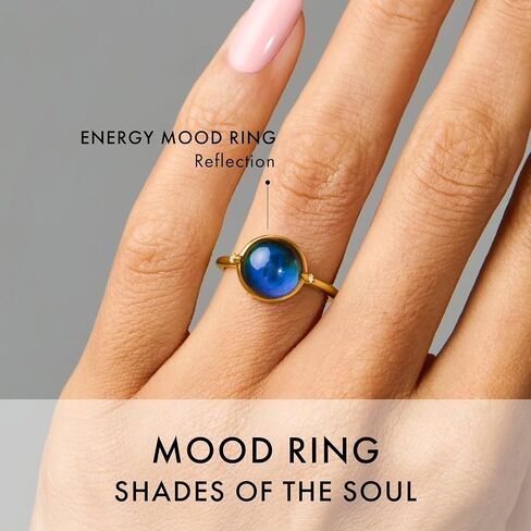 Moon Magic Mood Ring for Women | Round Cut Color Changing Mood Ring | Real 925 Sterling Silver | 18kt Yellow Gold | Genuine Gemstone Jewelry in Saudi Arabia