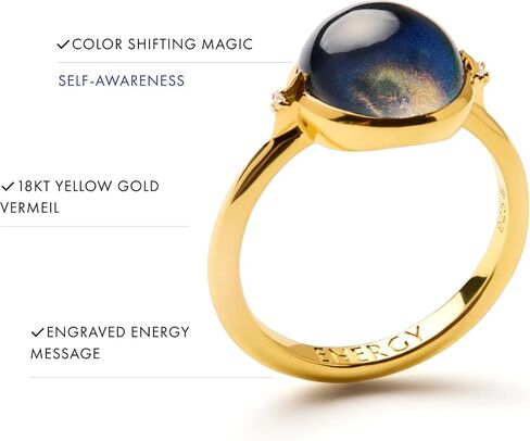 Moon Magic Mood Ring for Women | Round Cut Color Changing Mood Ring | Real 925 Sterling Silver | 18kt Yellow Gold | Genuine Gemstone Jewelry in Saudi Arabia