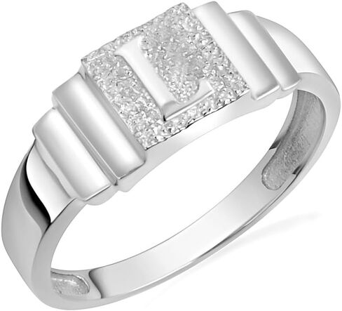 Claddagh Gold .925 الفضة الاسترليني منقوشة مستطيلة الشكل ذات طبقات علوية بالحرف الأولي A-Z خاتم Signet | متوفر بمقاسات 4-16 in Kuwait