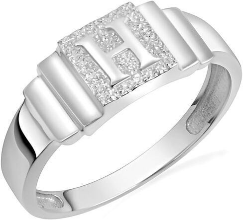 Claddagh Gold .925 الفضة الاسترليني منقوشة مستطيلة الشكل ذات طبقات علوية بالحرف الأولي A-Z خاتم Signet | متوفر بمقاسات 4-16 in Kuwait