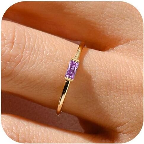 RLMOON Birthstone Rings for Women Non Tarnish Gold Stackable Rings Dainty 14K Gold/Silver Plated Baguette CZ Emerald Green Pinky Ring Personalized Jewelry Gift for Birthday Size 4-10 in Kuwait