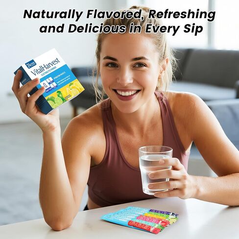 VitalHarvest 24 Sticks Electrolytes Powder Packets 7 Flavors Sugar Free Hydration Packets Liquid Daily IV Drink Mix, Low Sodium, Lemon Lime in Kuwait