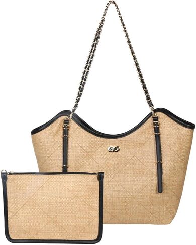 Eiyye Straw Tote Bag for Women Large Woven Beach Bag with Chain Strap & Inner Pouch Lightweight Summer Shoulder Handbag for Vacation Travel Daily Use in Saudi Arabia