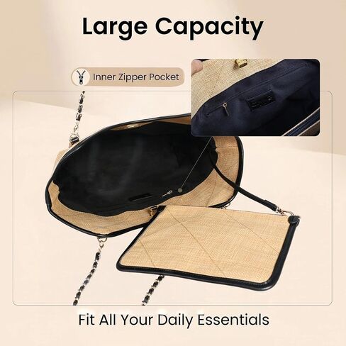 Eiyye Straw Tote Bag for Women Large Woven Beach Bag with Chain Strap & Inner Pouch Lightweight Summer Shoulder Handbag for Vacation Travel Daily Use in Saudi Arabia